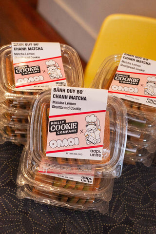 Matcha lemon shortbread cookie multi-pack with multiple clear trays and labels