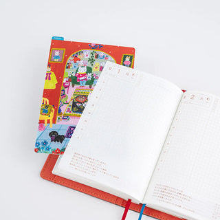 Colorful illustrated pencil board set with open grid pages and animal condo theme