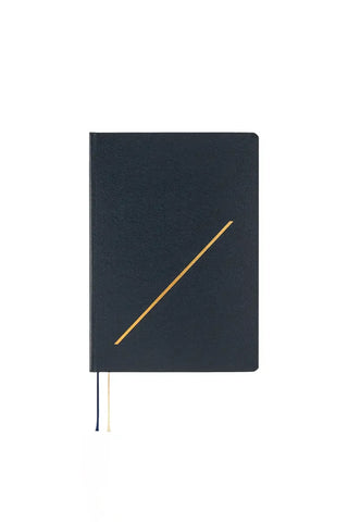 Navy A5 slash planner cover with gold diagonal line and ribbon bookmarks