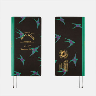 Two-view 2027 weeks planner set: front cover and back cover with teal bird pattern.