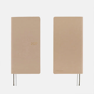 Hobonichi Techo 2027 WEEKS smooth planner, café au lait beige cover with ribbon bookmarks