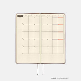 Hobonichi Techo WEEKS planner open to a June weekly spread with cream grid pages