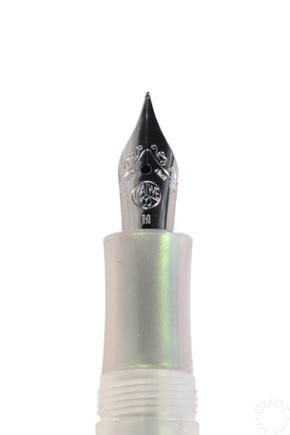 Medium steel fountain pen nib in light green pen tip housing