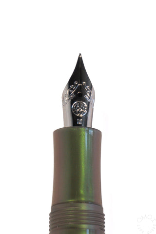 Close-up of shadow green fountain pen medium nib