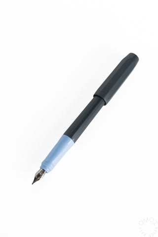 Blue and black calligraphy fountain pen with exposed nib