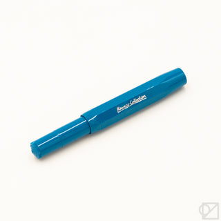 Kaweco Sport cyan fountain pen with branded barrel and tapered nib section