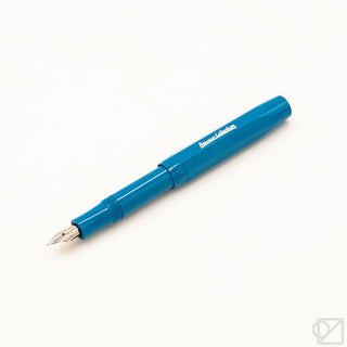 Kaweco Sport cyan fountain pen with visible medium steel nib