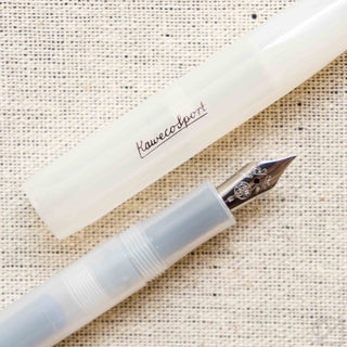 Kaweco Sport frosted fruit fountain pen, coconut white body, medium nib close-up