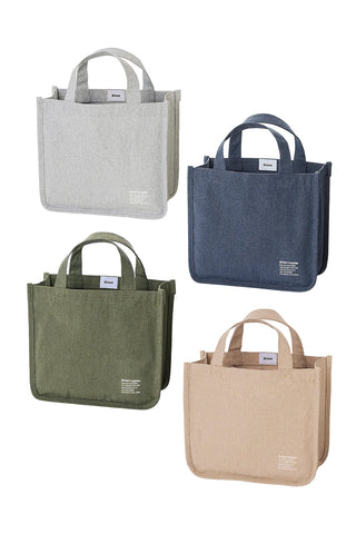 Multi-color canvas tool tote set: grey, navy, olive, and beige with carry handles.
