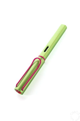Lamy AL-Star Disco fountain pen with fine nib, lime green body and magenta cap