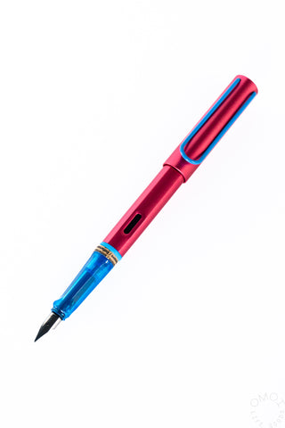 LAMY AL-Star fountain pen, pink and blue with fine nib tip exposed