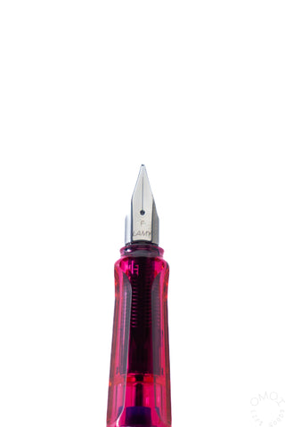 LAMY Safari fine nib tip on neon pink clear barrel