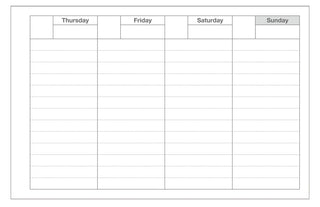 Weekly planner page layout with Thursday to Sunday columns for notes