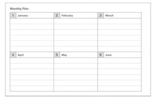 Monthly plan page with boxes for January through June