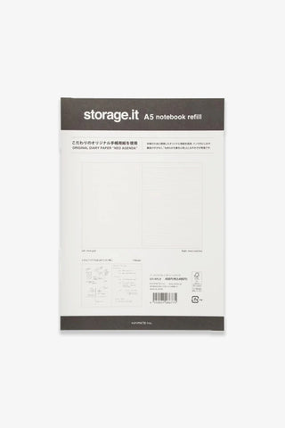 A5 notebook refill in wrapper with storage.it label and instruction text