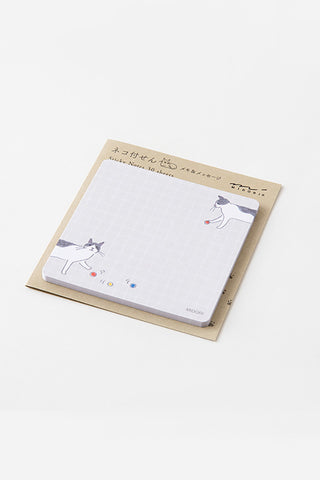 Cat-and-ball die-cut sticky note pad, square grid sheets with cat drawings