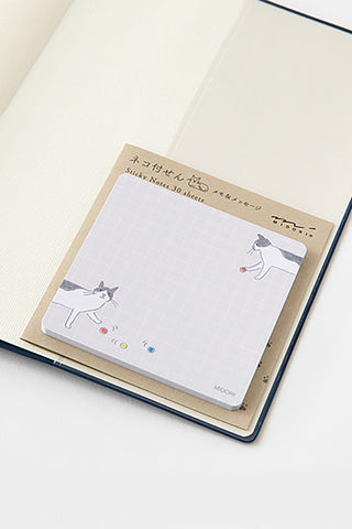 Cat-and-ball die-cut sticky note pad, square sheets with cat illustrations