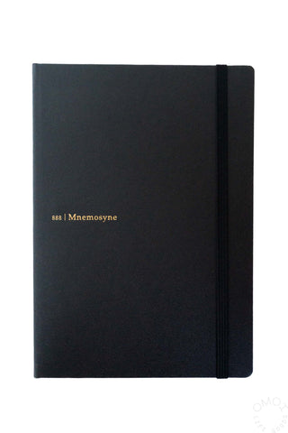 Black A5 hard-cover dot grid notebook with side elastic and gold logo
