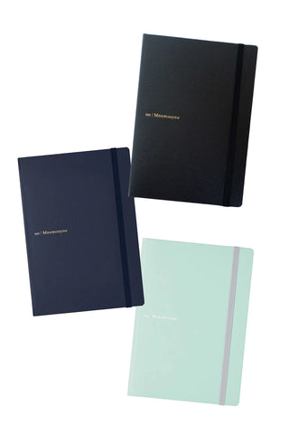 A5 hard-cover dot grid notebook set: navy, black, and mint green covers