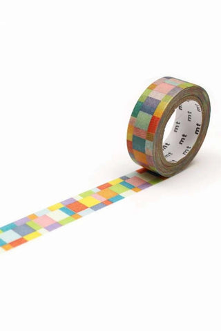 Colorful mosaic washi tape roll with striped pattern