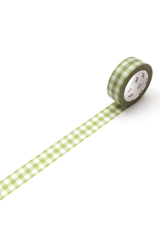 Light moss green checkered washi tape roll with long strip