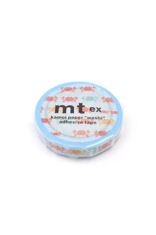 Washi tape roll, light blue with red crab and mt ex printed label