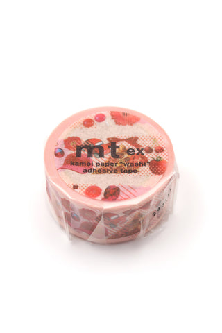 mt washi tape roll in clear wrap with red motif pattern