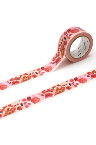 mt washi tape roll with red floral and dotted motif