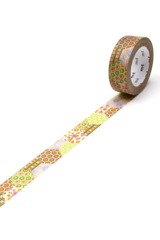 mt washi tape roll with multicolor retro flower pattern and decorative border