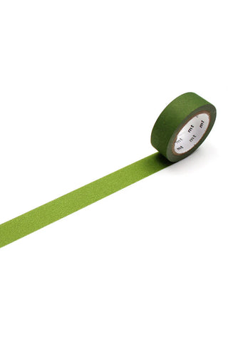 Matte olive green washi tape roll with single tape strip, minimal branding