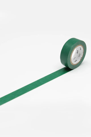 mt washi tape roll with unrolling solid green strip