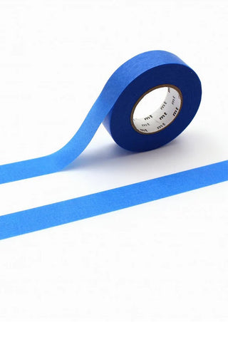 Blue washi tape roll with a loose strip of decorative paper tape