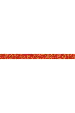 Red washi tape strip with repeating frog and lattice-style pattern