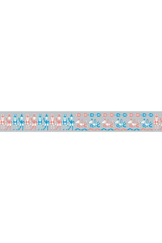 Washi tape strip with repeating pastel character pattern in red and blue