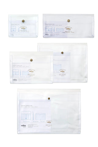 nähe clear zip pouches in four sizes with snap-button closure
