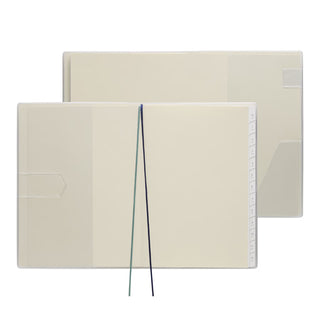 Blue weekly vertical A5 planner with elastic tie and page layout