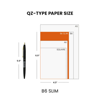 QZ-type paper size diagram for B6 Slim weekly planner, dimensions shown