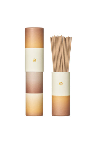 Gradient incense tube with stacked wooden incense sticks, open top, black tea & milk