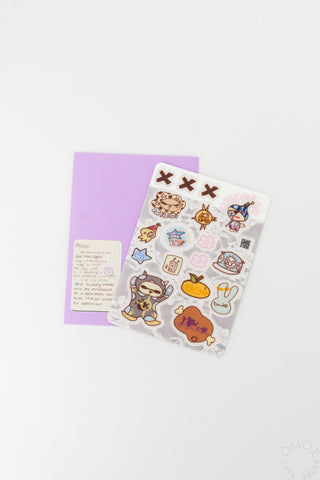 Transparent sticker sheet with cartoon animal characters and orange rabbit icon