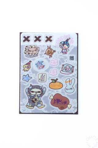 Opaque clear sticker sheet with cute animal character icons and hearts