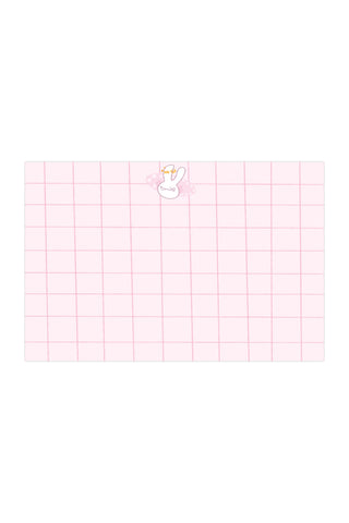 Pink grid postcard with small bunny icon near top