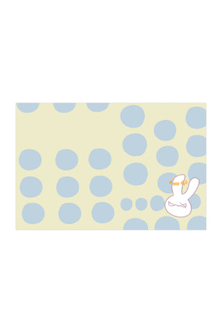 Cream postcard with light-blue polka dots and bunny illustration