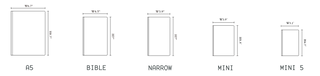 A comparison chart of the 5 PLOTTER binder sizes.