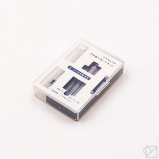 Fountain pen maintenance kit case with blue pen tools and diagram cards