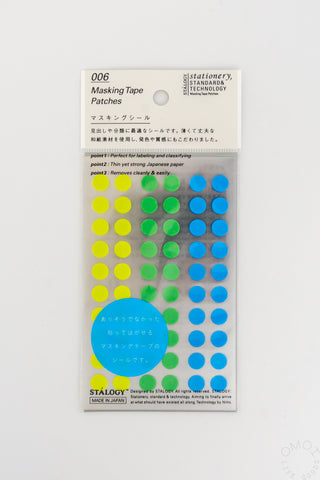 STÁLOGY 006 washi tape dot stickers in yellow, green, and blue on backing card
