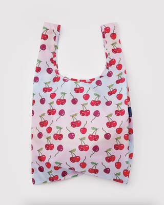 BAGGU standard tote bag, pink with red cherry print and green stems