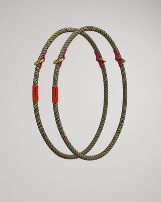 Rope loop strap with checkboard weave and pink/red end tabs, two loop handles