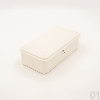 White stackable storage box with smooth top and side latch