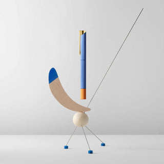 Blue rollerball pen with gold cap and orange tip detail