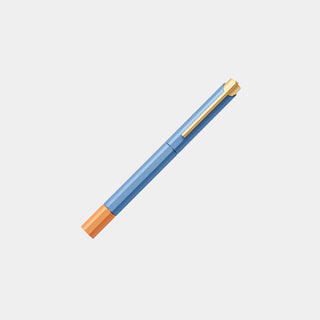 ystudio bihex rollerball pen, blue barrel with gold tip and clip